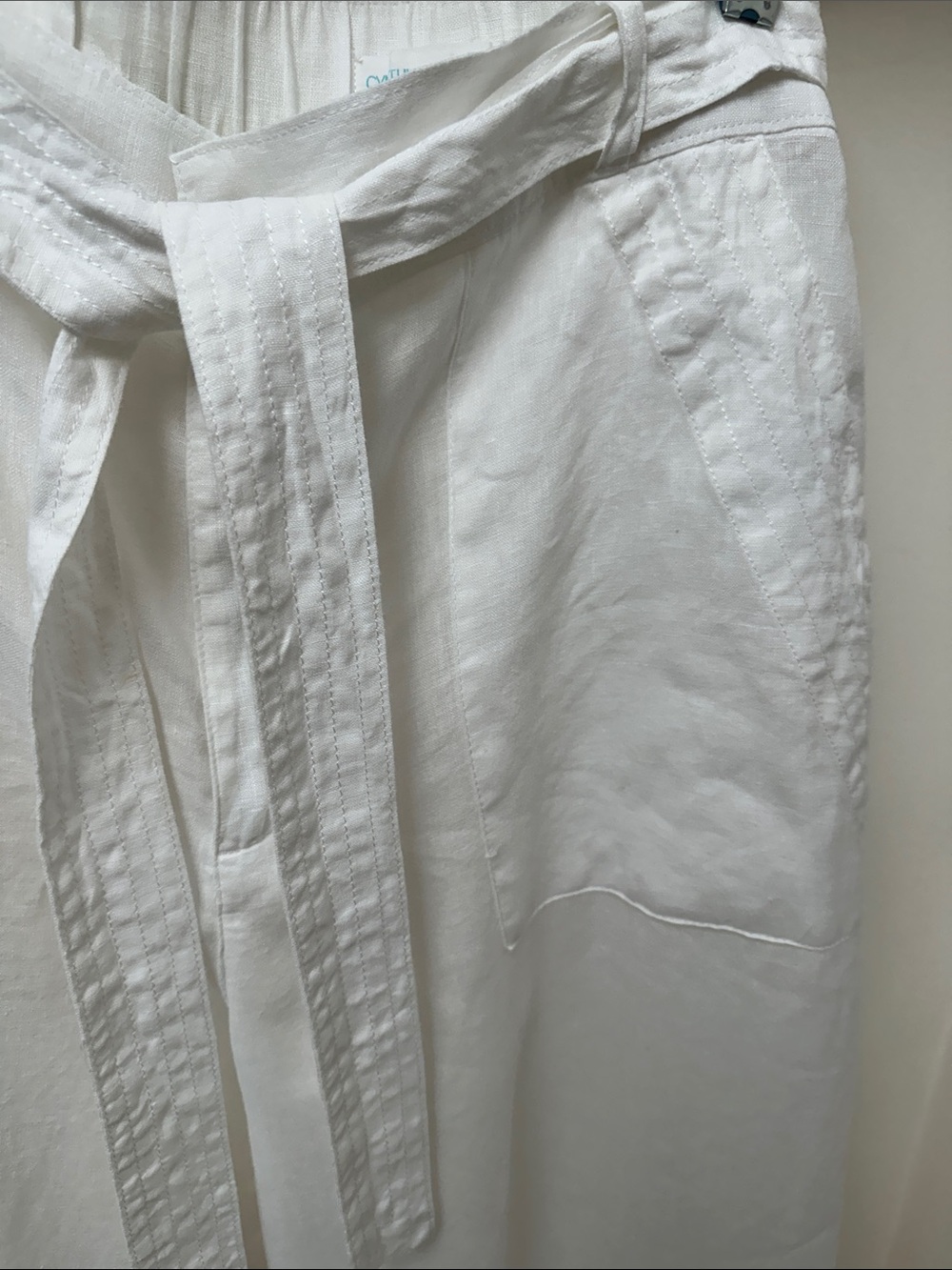 Cynthia Rowley Bright White Wide-Leg Tie-Belt Pants - Picture 3 of 9